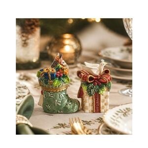 Fitz and Floyd Classics Christmas Salt and Pepper Shakers Stocking Dove Gift Box